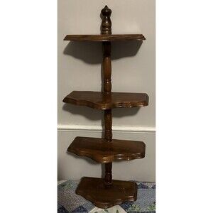 VTG MCM Wooden 4 Tier Hanging Shelf Sawtooth Hangers